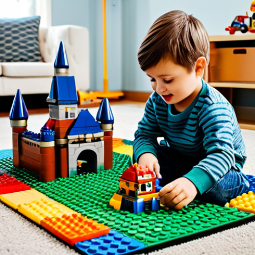 Home 4 **
"A child enthusiastically building a LEGO castle, fully clothed in casual attire, sitting on a colorful playroom rug. LEGO bricks scattered around, showing the joy of creation, perfect anatomy, correct proportions, well-formed hands, proper finger count, natural pose, safe for work, appropriate content, family-friendly, professional quality."
**